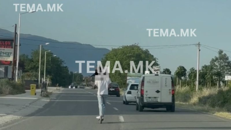 Një person me trotinet elektrik lëviz në mënyrë të rrezikshme në magjistralen Tetovë – Jazhinc