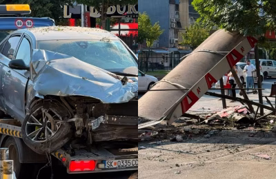 Automjeti përplaset me një stacion autobusi në Bit Pazar të Shkupit, ja detajet