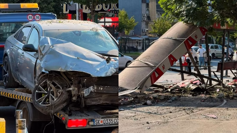 Automjeti përplaset me një stacion autobusi në Bit Pazar të Shkupit, ja detajet