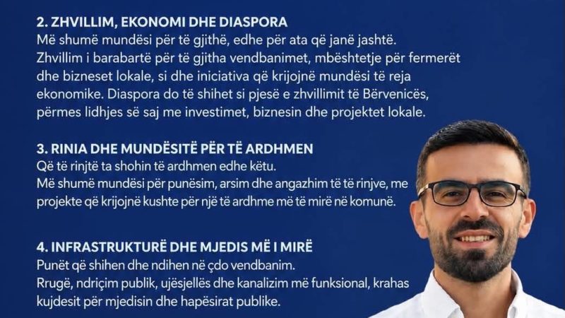 Jakup Huseini prezanton 4 shtyllat e programit për Bërvenicën: Me numrin 4, programi merr drejtim